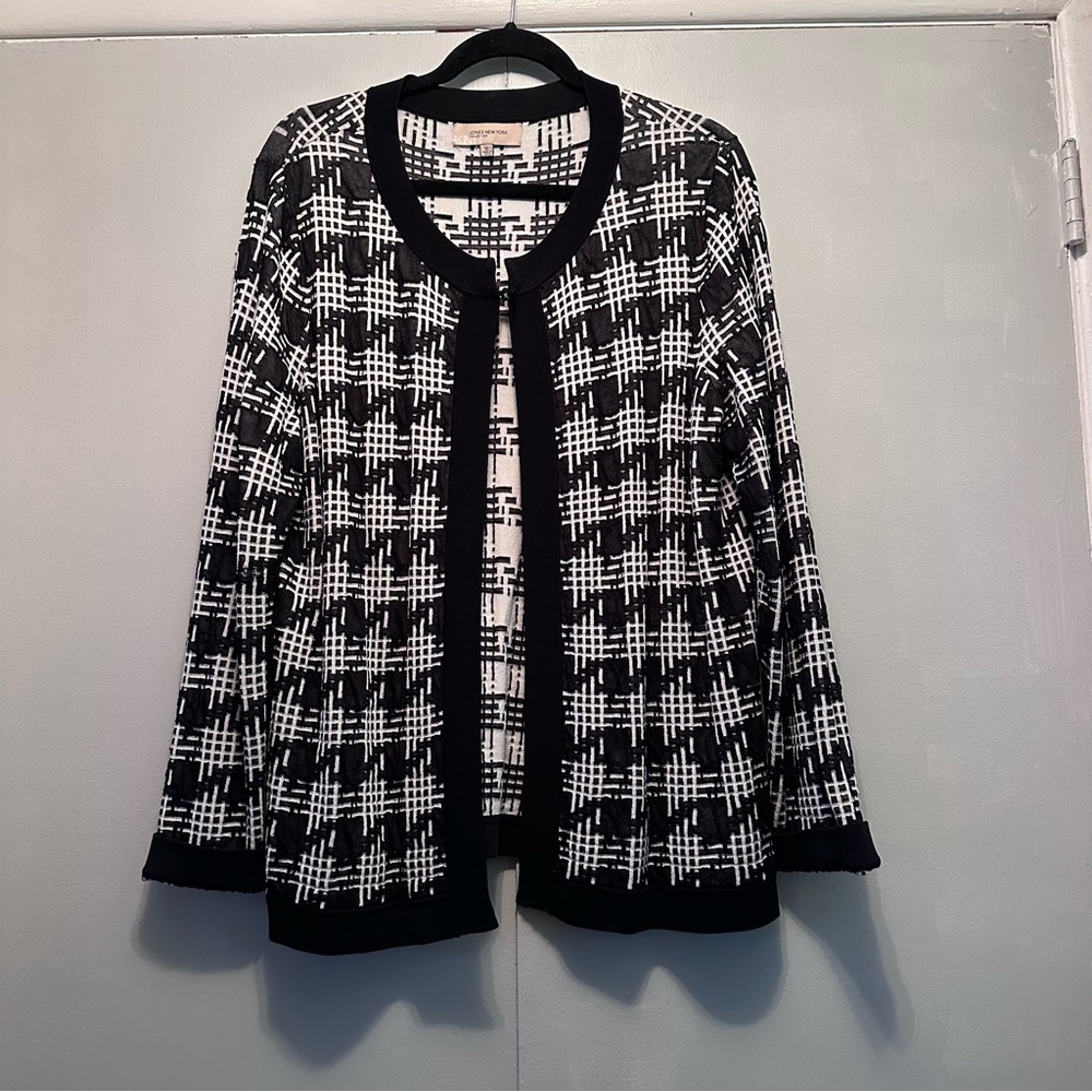 Jones New York Cardigan Sweater | Black & White | Sz XL | Single Hook